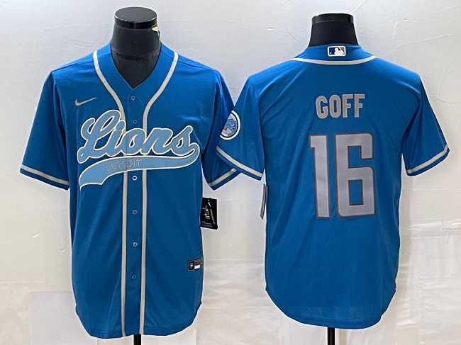 Men%27s Detroit Lions #16 Jared Goff Blue Cool Base Stitched Baseball Jersey->detroit lions->NFL Jersey